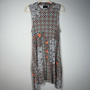 Anthropologie Maeve Geometric Floral Mini Dress - Orange and Black